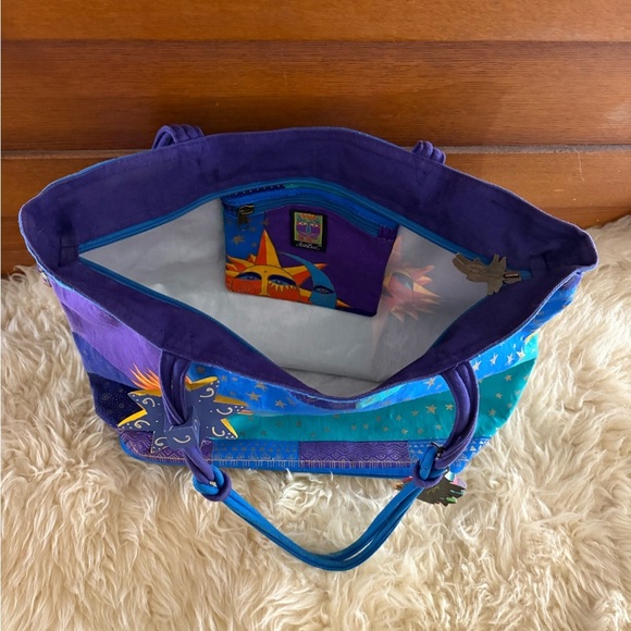 Laurel Burch Blue and Purple Large Tote Bag with Celestial Design - Picture 6 of 6